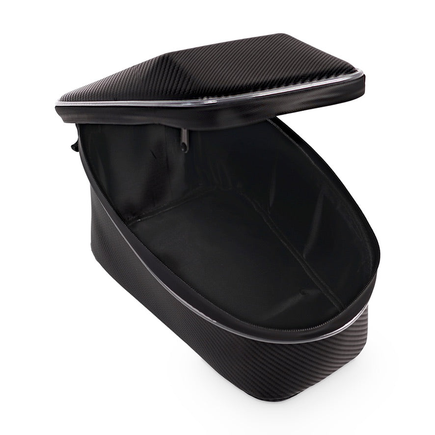 MTN.TOP Frame Bag open, showing large main pocket and mesh zipper pouch in the inner lid