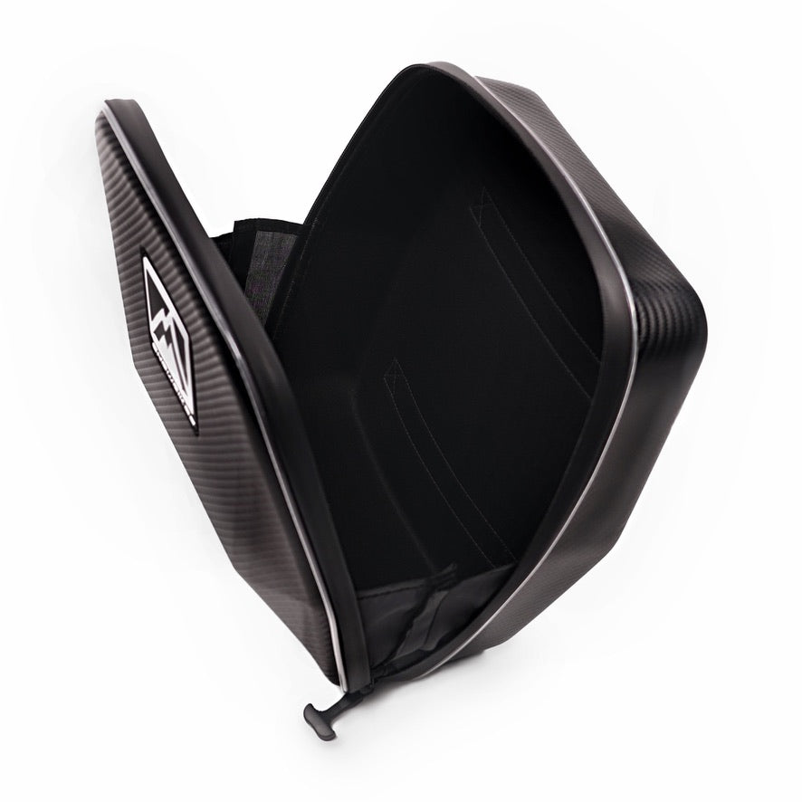 MTN.TOP Number Plate Bag open, showing main pocket and mesh zipper pouch in the inner lid