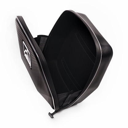 MTN.TOP Number Plate Bag open, showing main pocket and mesh zipper pouch in the inner lid